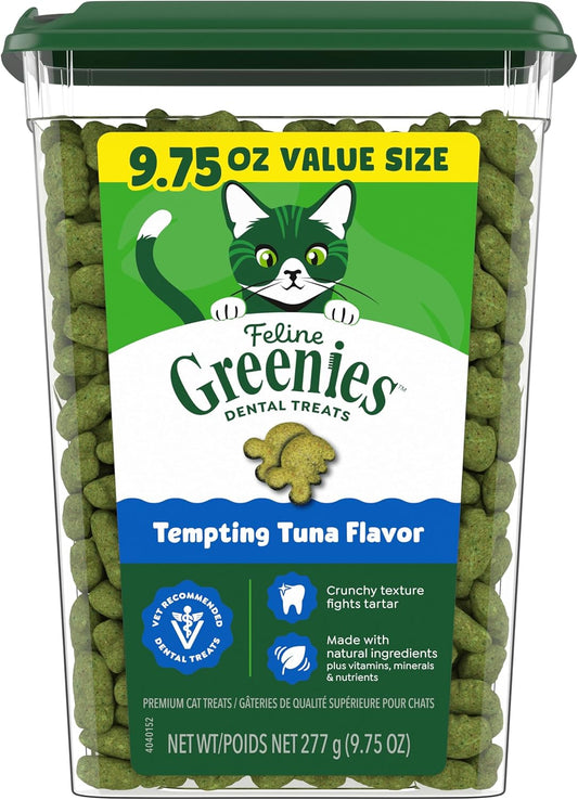 Greenies Cat Treats, Veterinarian-Recommended Adult Natural Dental Cat Treats, Tempting Tuna Flavor, 9.75 Oz. Tub