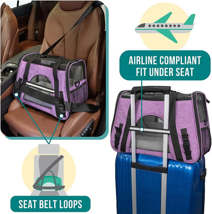 Airline Approved Pet Carrier for Cat, Soft Sided Dog Carrier for Small Dog, Cat Travel Supply Accessories Indoor Cat, Ventilated Pet Carrying Bag Medium Large Kitten Puppy, Small Heather Purple